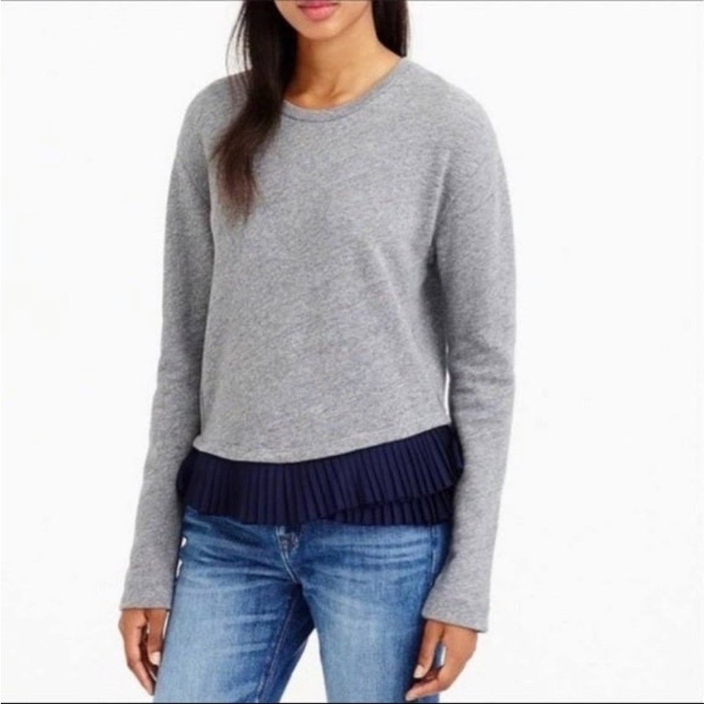 J. Crew Grey Sweater With Navy Pleated Trim